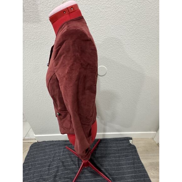 Corduroy Blazer Jacket Burgundy Fitted Career Casual Button Up - Picture 3 of 6